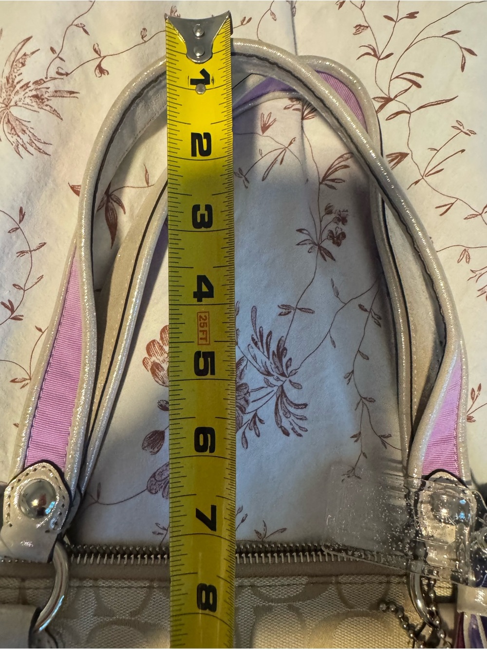 NWT COACH Poppy Canvas Handbag Beige Purple Heart Flower Embroidery Authentic - Picture 15 of 16